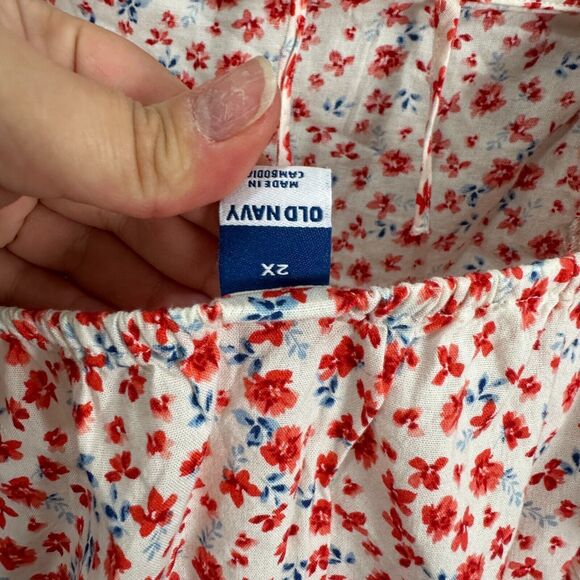 Old navy dress womens 2X ivory red floral lace pockets ruffle boho cottagecore - Picture 8 of 9